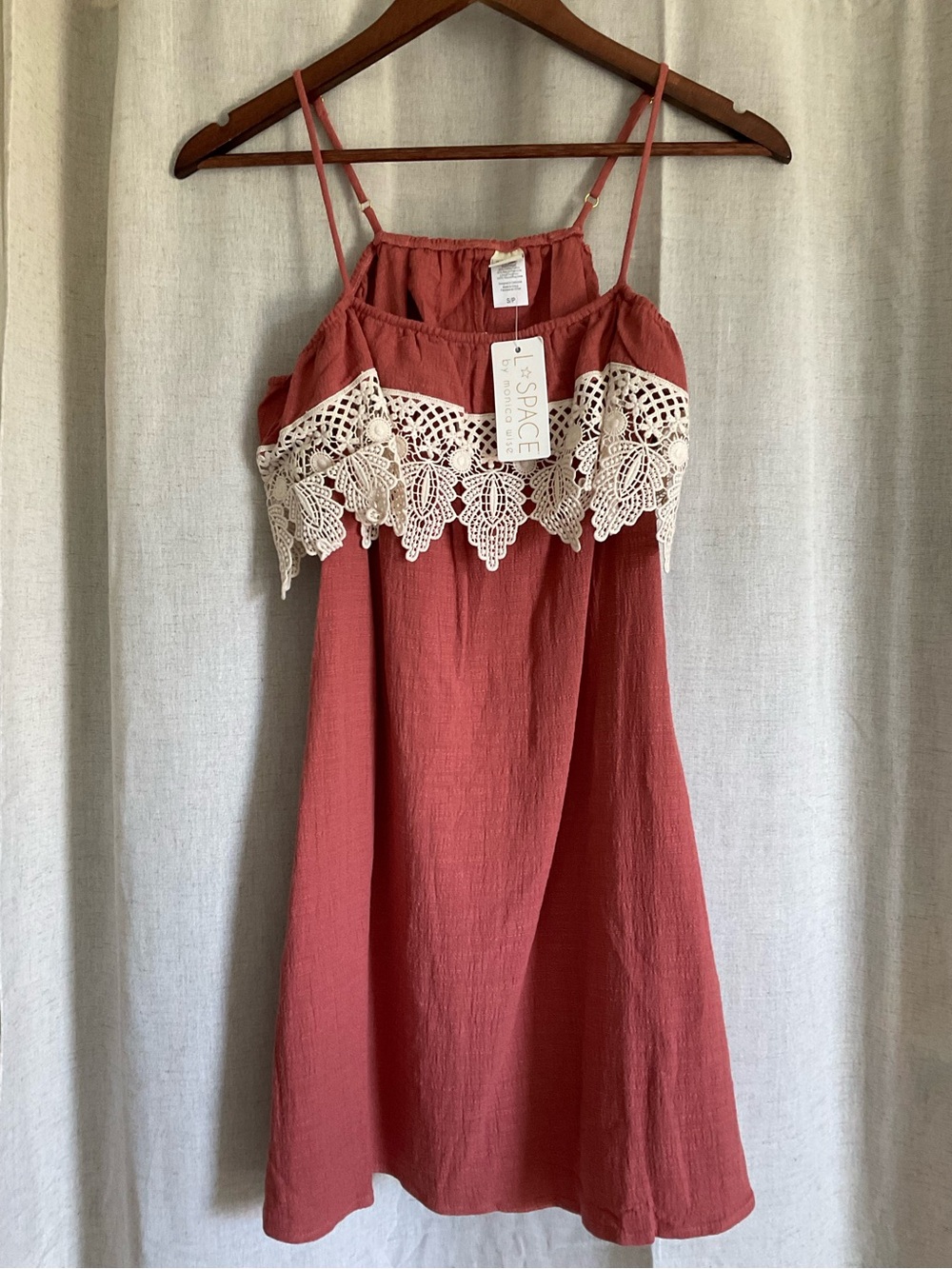 L*Space by Monica Wise After Glow Dress Small Off Shoulder Lace Trim Boho Mini